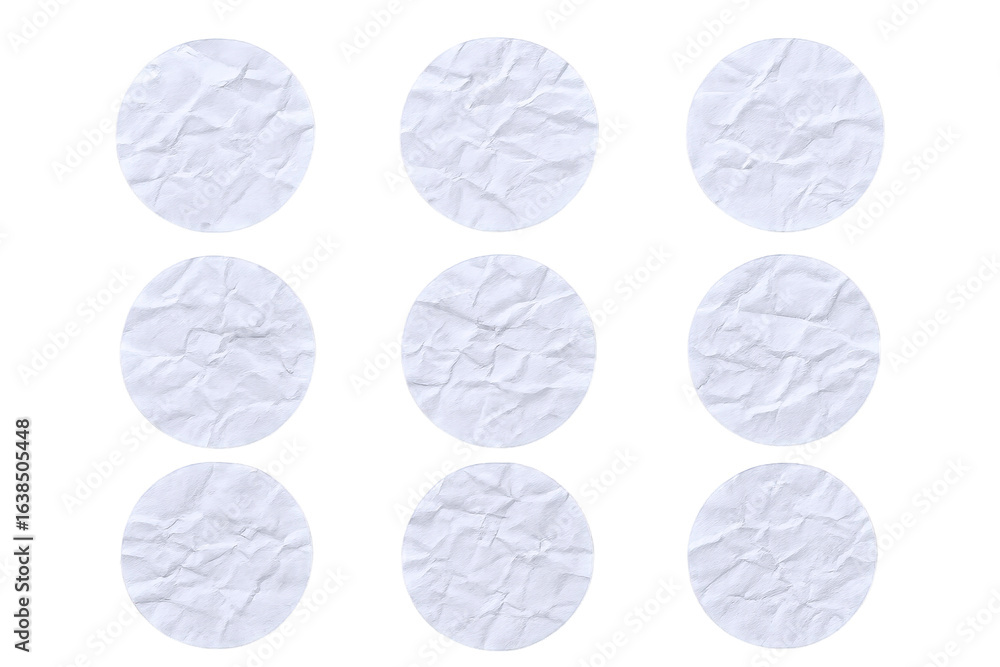 Aufkleber nine circular textured paper elements arranged in a grid with a dark contrast background