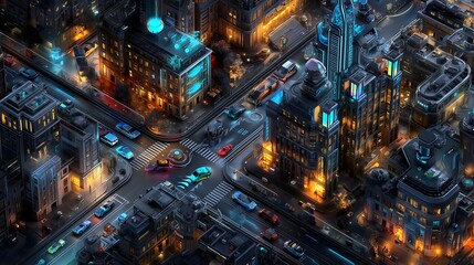 Obraz premium Flying cars transform lasalus isometric city