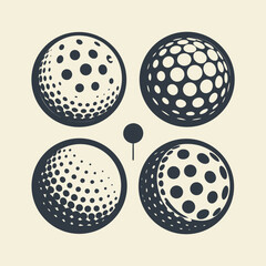 Four Golf Balls on Tees Displaying Different Dot Patterns and Giving Golfing or Sports Imagery
