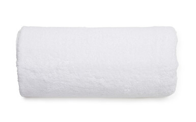 One folded terry towel isolated on white, top view