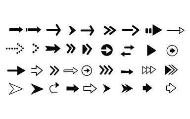 Arrow Icon Set – Cursor and Directional Arrows Collection, Modern Black Vector Icons, Simple Flat Design