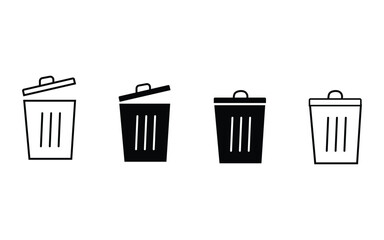 Delete Icon Set – Trash Bin, Trash Can, Dustbin, and Recycle Bin Icons for App, UI, and Website, Vector Illustration