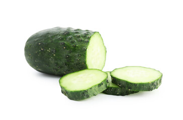 Slices of fresh cucumber isolated on white