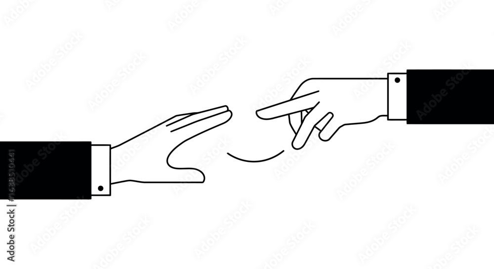 Poster minimalist line art of two hands reaching for each other with touch gesture