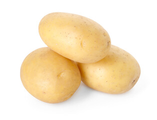 Three fresh raw potatoes isolated on white