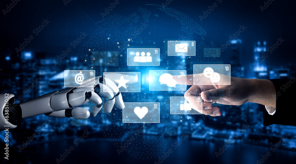 Poster ai analyzing social media metrics, reading user interaction patterns, tracking engagement levels, an