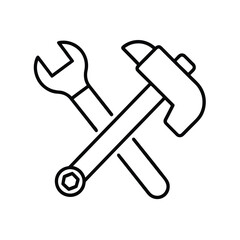 Minimalist Line Art of Crossed Hammer and Wrench Symbolizing Repair and Construction