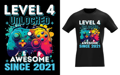 4th Birthday Boy Leve 4 Gamer 4 Year Video Game Party