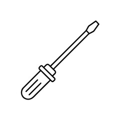 Minimalist Line Drawing of Flat Head Screwdriver with Ribbed Handle for Grip