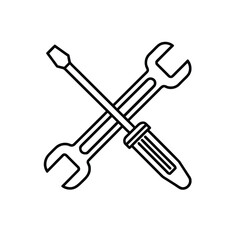 Minimalist Line Art of Crossed Screwdriver and Wrench Symbolizing Repair Tools