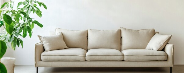 Light beige sofa in a modern living room setting.