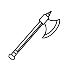 Minimalist Line Drawing of Axe with Curved Blade and Pointed Handle Tip