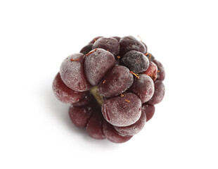 One frozen blackberry isolated on white, macro view