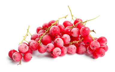 Heap of red frozen currants isolated on white