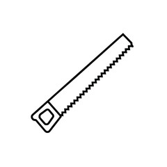 Minimalist Line Drawing of Hand Saw with Rectangular Handle and Serrated Blade