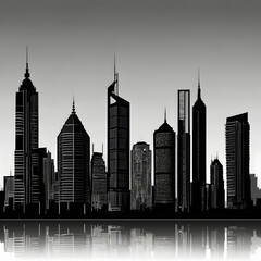 Obraz premium Black and White Modern City Skyline Silhouette
