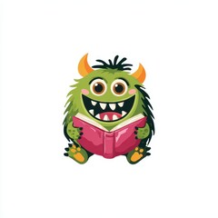 Fototapeta premium Happy monster reading book, playful illustration