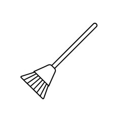 Minimalist Line Drawing of Broom with Long Handle and Triangular Bristle Head