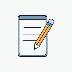 Yellow pencil writing a notepad with blue border lines paper