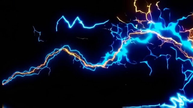 electric lightning bolt animation with blue and yellow sparks .seamless looping, animation, video, b