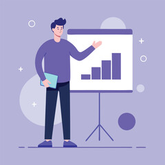 title Illustration of a Man Giving a Presentation on a Bar Graph keywords illustration man presentation bar graph data