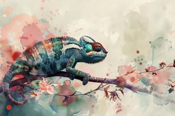 Vibrant chameleon with artistic background