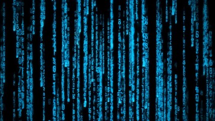 Abstract digital code streams in vibrant blue against a black background - Powered by Adobe