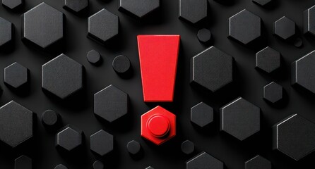 Red exclamation point on a dark geometric background