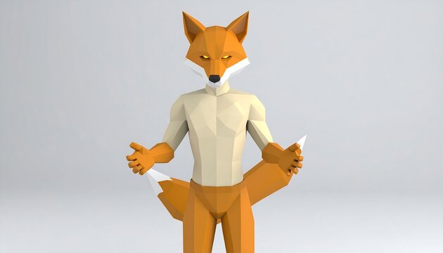 Low-poly fox character posing