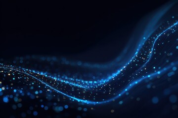 Dynamic abstract blue background featuring flowing technological patterns and vibrant lights in a modern design suitable for digital media and creative projects