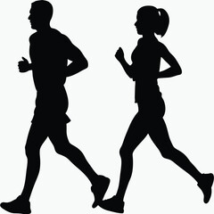 Obraz premium Silhouetted Runners in Motion A Dynamic Depiction of Fitness and Healthy Lifestyles in Striking Black and White