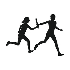 Dynamic Relay Race Silhouette Depicting Athleticism, Teamwork, and the Intensity of Passing the Baton During a Competitive Sporting Event