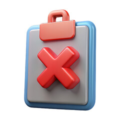 Obraz premium Shiny Plastic Clipboard with Red X Symbol for Rejection on Transparent Background