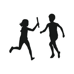 Dynamic Relay Race Silhouette Depicting Athleticism, Teamwork, and the Intensity of Passing the Baton During a Competitive Sporting Event