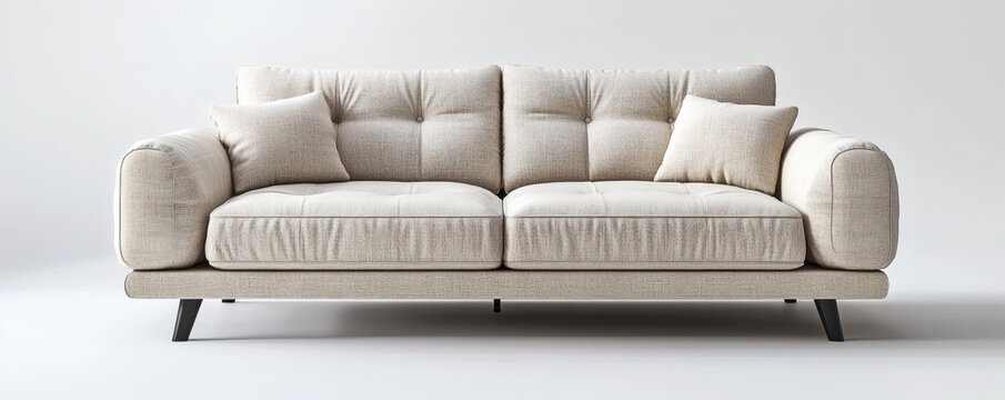 Beige couch with dark legs in a modern interior.