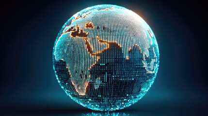 Glowing Digital Earth with Blue and Orange Light