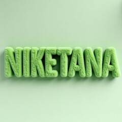 Name 'Niketana' made out of sponge. 3D render of the word ‘Niketana’ on the light green background.