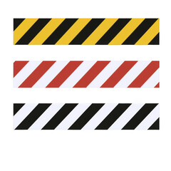 Set of Three Diagonal Striped Warning and Safety Barrier Tapes in Yellow, Red, and Black Colors