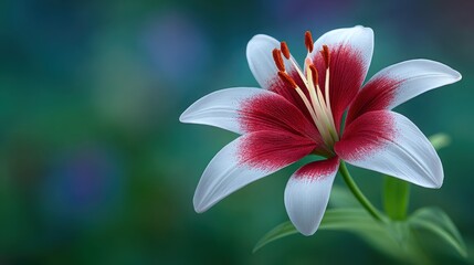 A white and red flower with a red center
