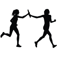 Dynamic Relay Race Silhouette Depicting Athleticism, Teamwork, and the Intensity of Passing the Baton During a Competitive Sporting Event
