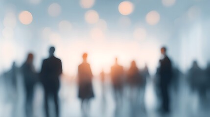 blurred image of a networking reception captured from inside a helium balloon hovering mid-ceiling