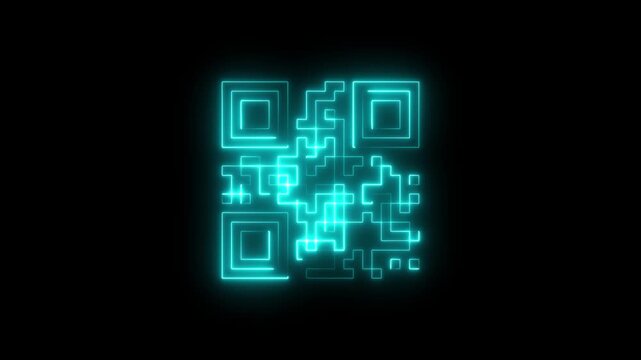 neon line QR code animation. Scan qr code icon with red laser, barcode scanner animation on black background, suitable for scanner application a QR code on a scanned with a laser.