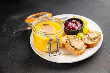 Foie gras goose liver appetizer delicacy fresh delicious gourmet food background on the table rustic food top view copy space © Alesia Berlezova