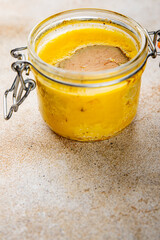 Foie gras goose liver appetizer delicacy fresh delicious gourmet food background on the table...