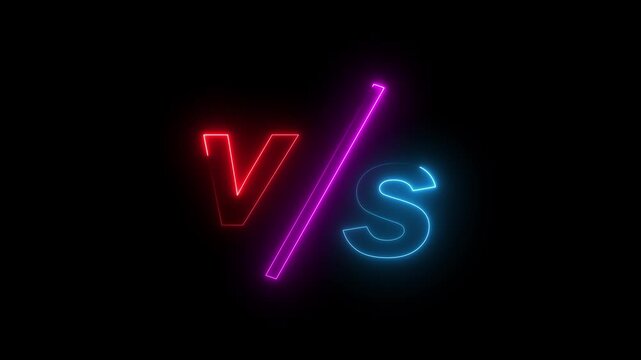 VS versus bars neon animated versus icon. Versus icon animation glowing neon red color v and s letter game match team challenge frame box match sport sign symbol.