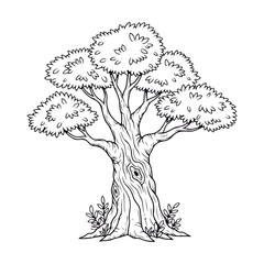 Awesome Vector Oak Tree Illustration. Line Art.

