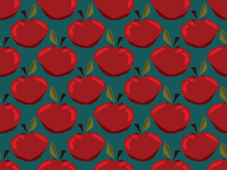 Red juicy apples. Seamless vector pattern for design and decoration. 