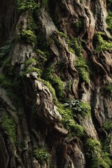 Mossy tree bark detail, forest background, nature texture, design element