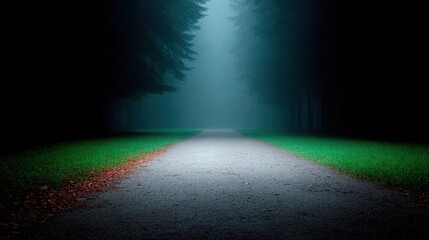 Obraz premium A road with trees in the background and a light rain