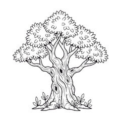 Awesome Vector Oak Tree Illustration. Line Art.
